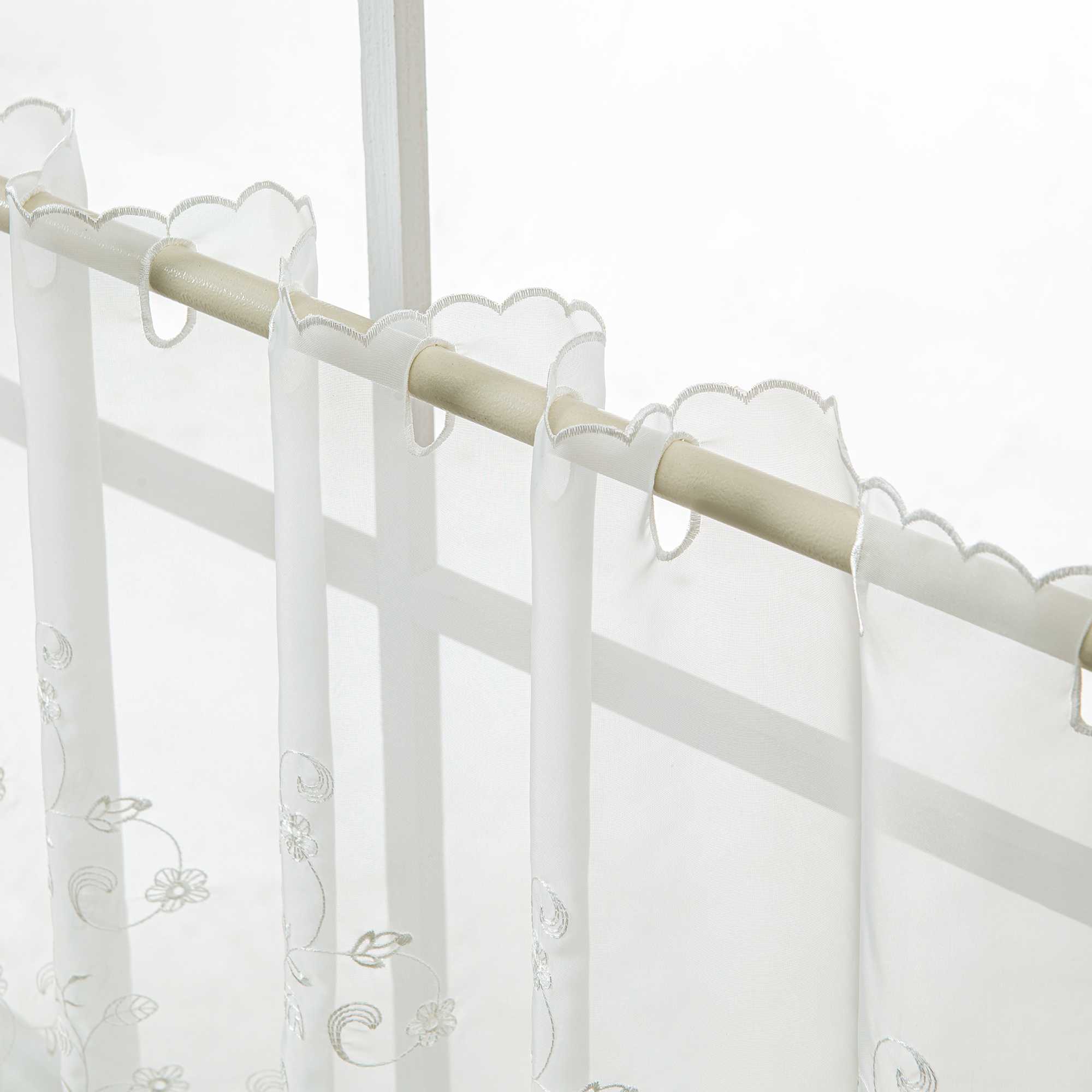 Cafe Curtain with Delicate Floral Designs and Rod Pocket
