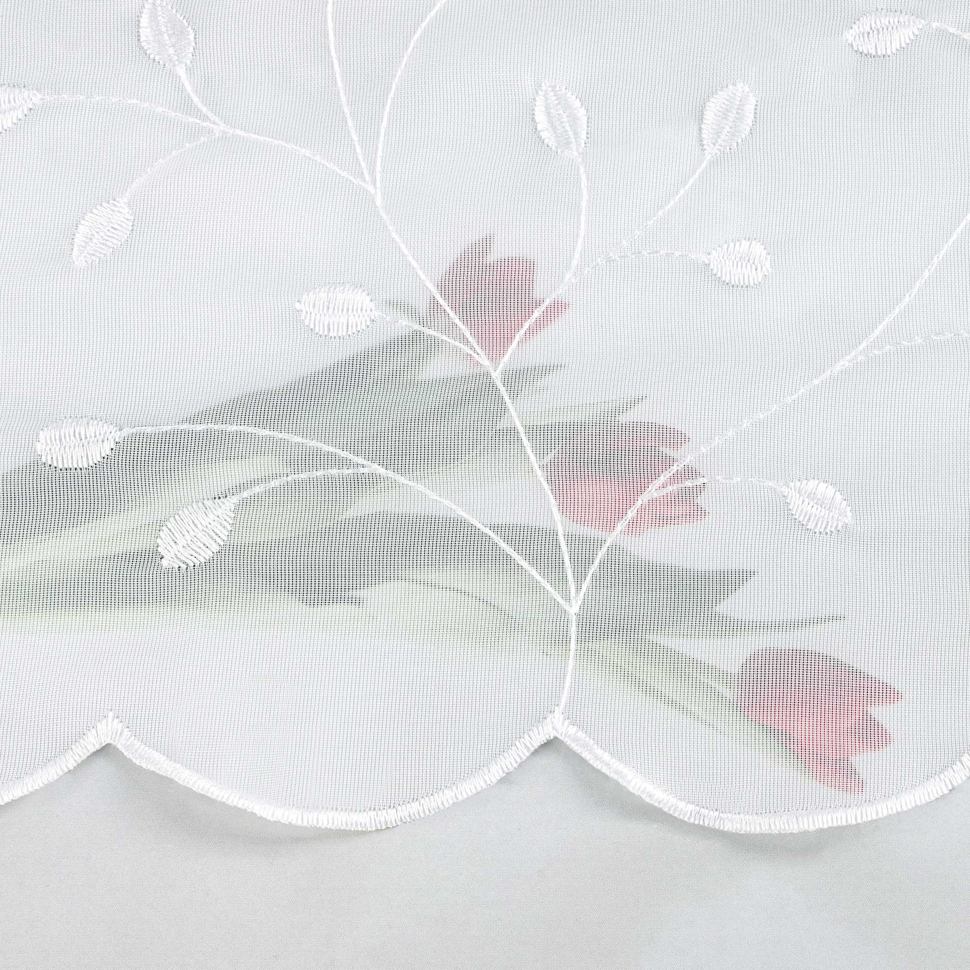 Cafe Curtain with Floral Embroidery/ Voile with Eyelet Header Country Style 1 Piece - White, H x W 60 x 140cm