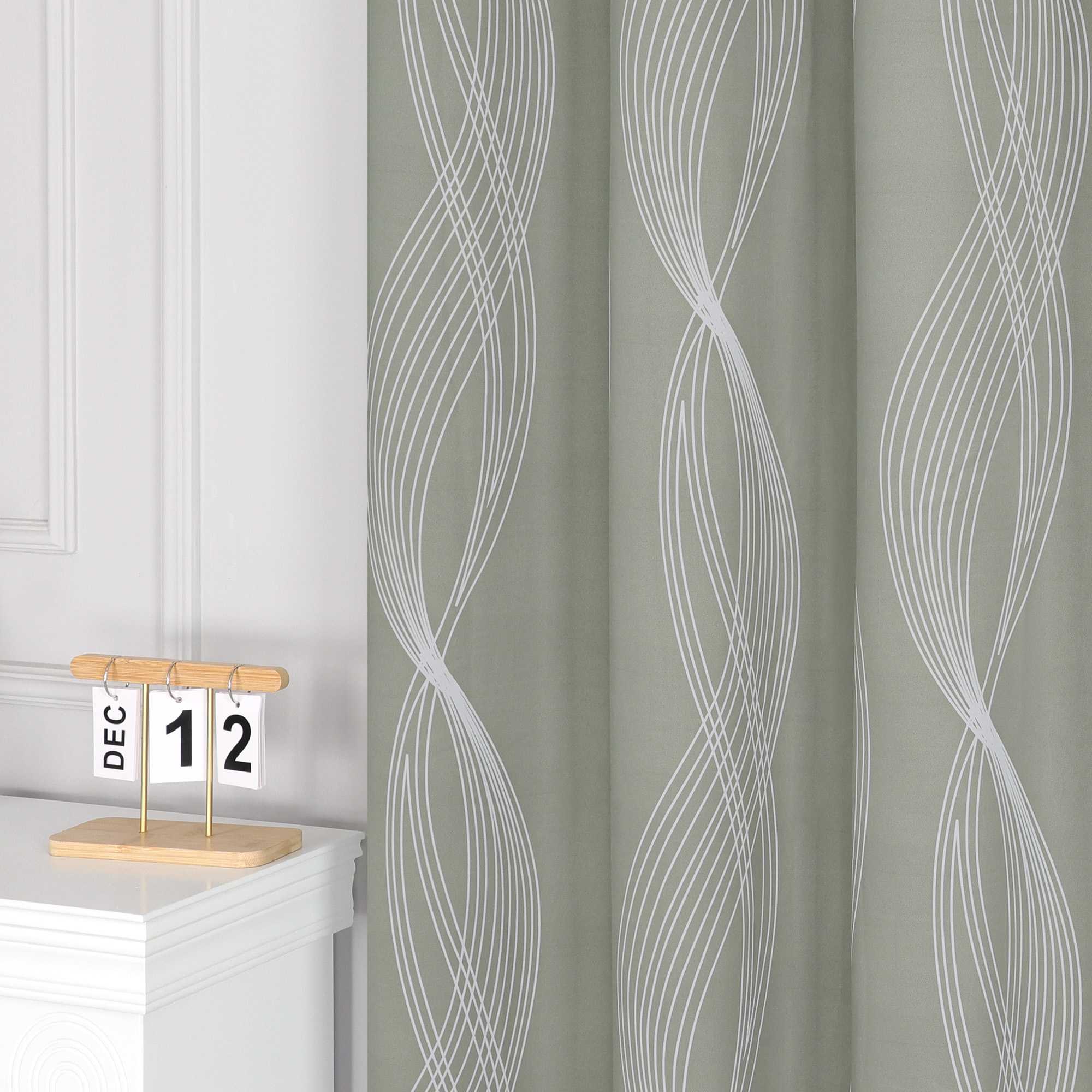 Blackout Grommet Curtain Opaque Thermal with Water-Wave Pattern 1 Piece - Green, H x W 245 x 135cm