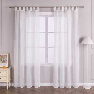 Tab-Top Curtain with Stripes Solid Color Sheer Light-Filtering - White, W x H 140 x 145cm