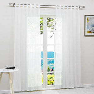 Curtain Set of 2 Voile Curtains with Stripes Sheer - Beige, Tab-Top Panel