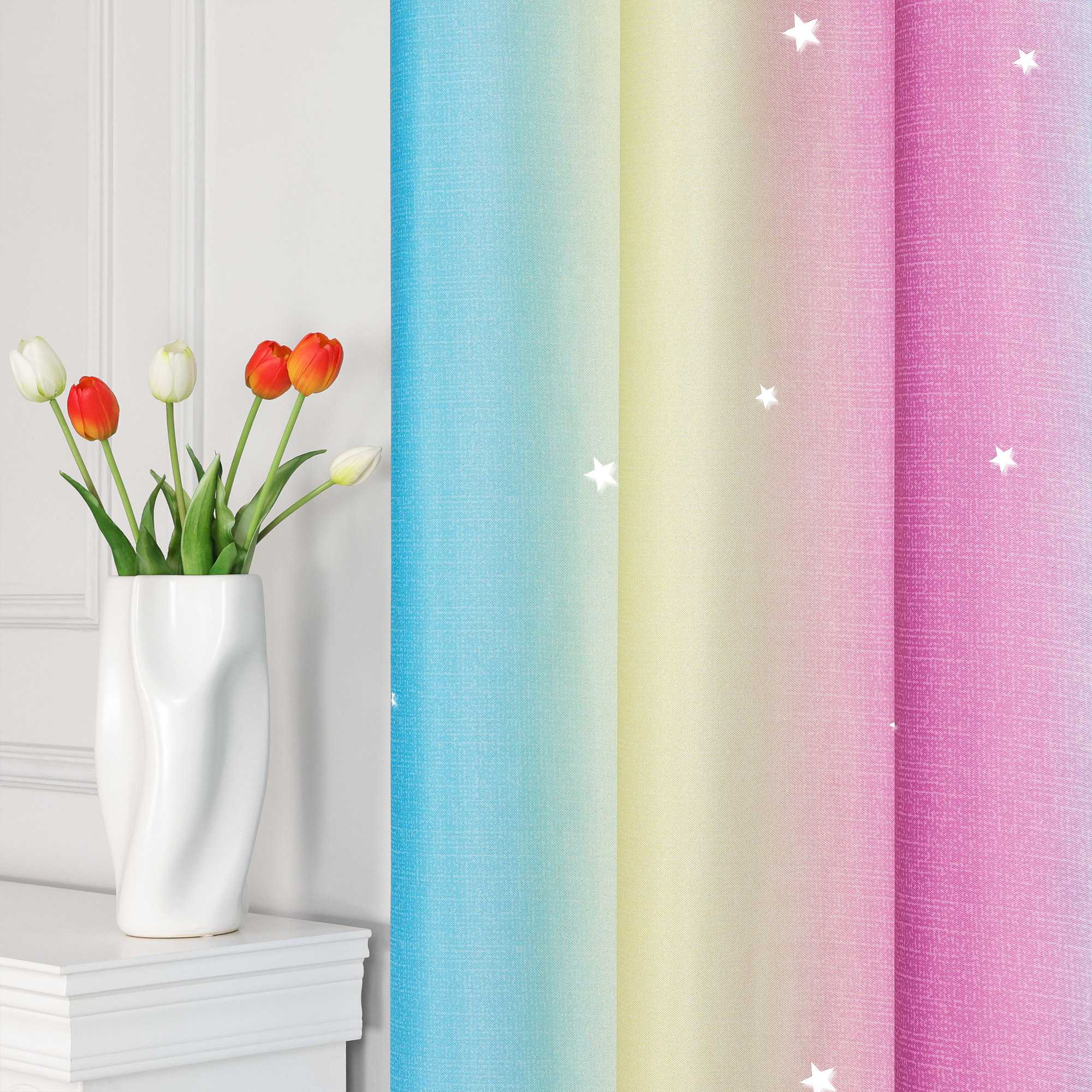2-in-1 Curtain Children's Room with Stars 1 Piece - Pink, W x H 132 x 160cm