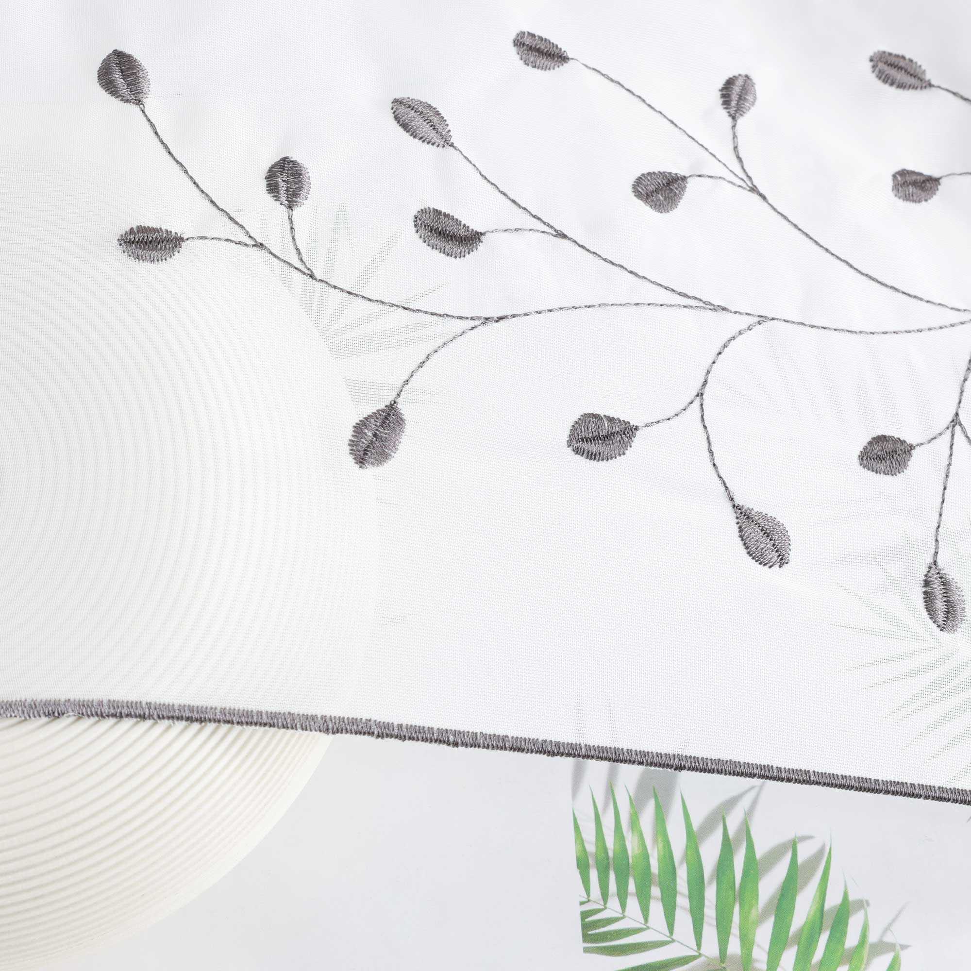 Cafe Curtain with Floral Embroidery/ Voile with Eyelet Header Country Style 1 Piece - Gray, H x W 45 x 90cm