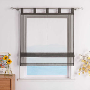 Roman Shade Tab-Top Curtain Solid Color Sheer Voile with Decorative Folds 1 Piece - White, H x W 155 x 45cm