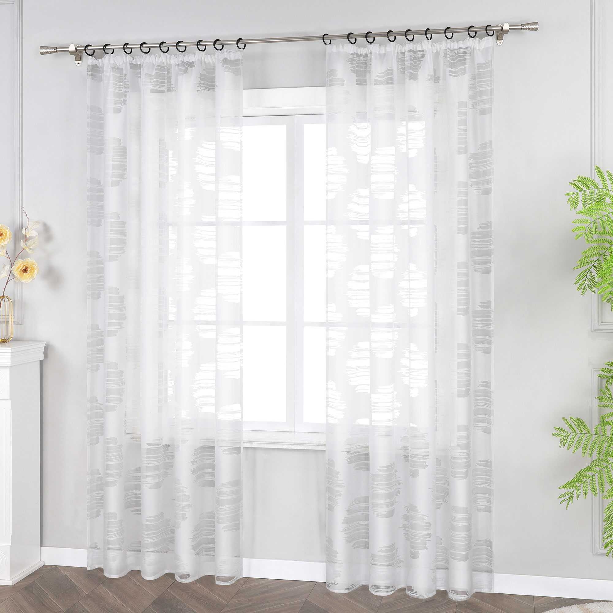 Curtain with Wavy Circle Pattern - Curtain-Tape Hanging