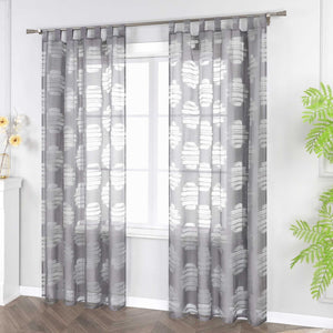 Curtain with Wavy Circle Pattern - Tab-Top Hanging - White, W x H 140 x 175cm