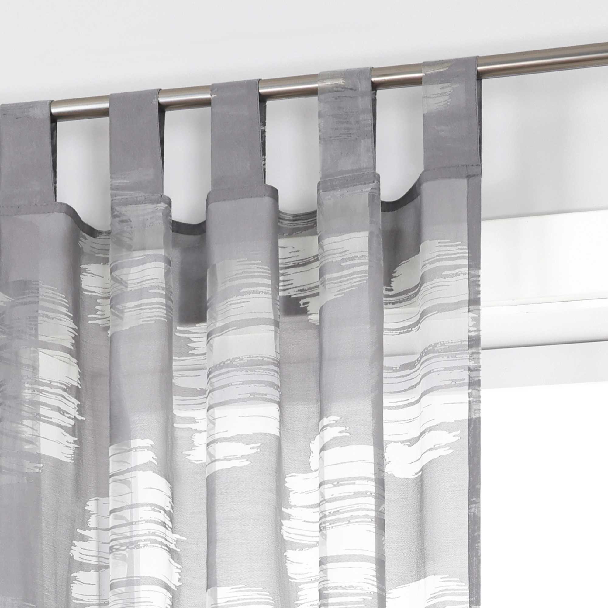 Curtain with Wavy Circle Pattern - Tab-Top Hanging - White, W x H 140 x 245cm