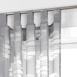 Curtain with Wavy Circle Pattern - Tab-Top Hanging - White, W x H 140 x 245cm