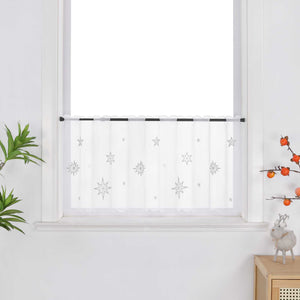 Cafe Curtain Sheer Christmas with Embroidered Star Pattern - silver, W x H 90 x 30cm