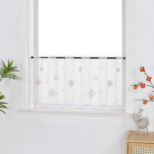 Cafe Curtain Sheer Christmas with Embroidered Star Pattern - gold, W x H 140 x 45cm