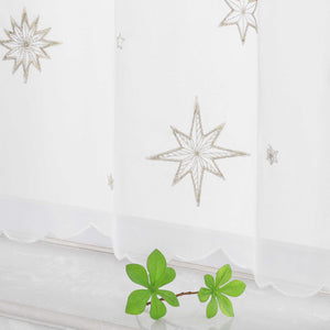 Cafe Curtain Sheer Christmas with Embroidered Star Pattern - gold, W x H 140 x 60cm