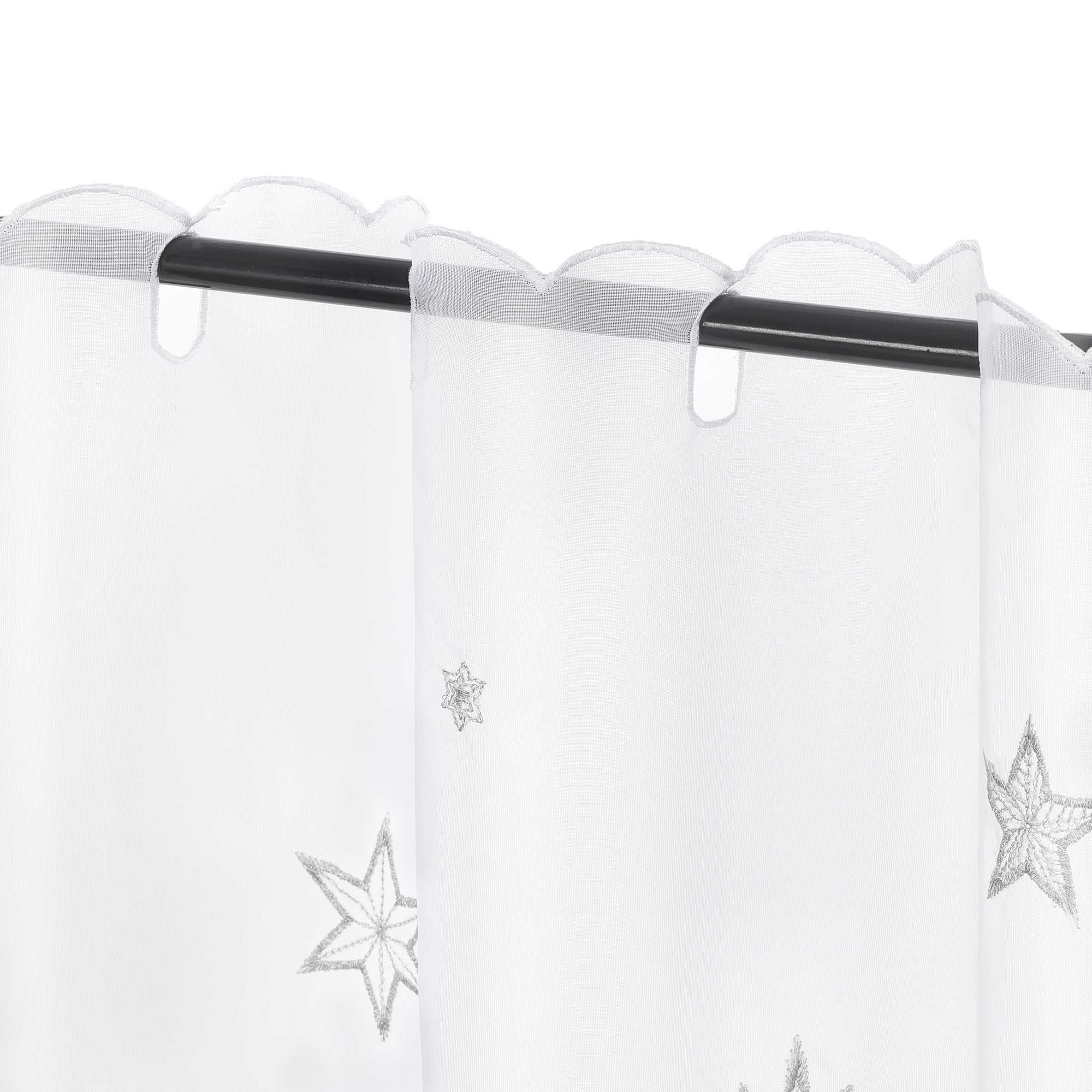 Cafe Curtain Sheer Christmas with Embroidered Star Pattern - silver, W x H 120 x 45cm