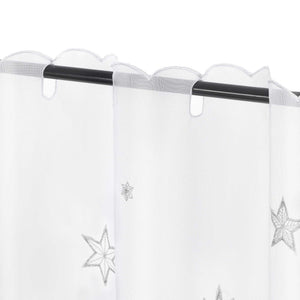 Cafe Curtain Sheer Christmas with Embroidered Star Pattern - silver, W x H 120 x 45cm