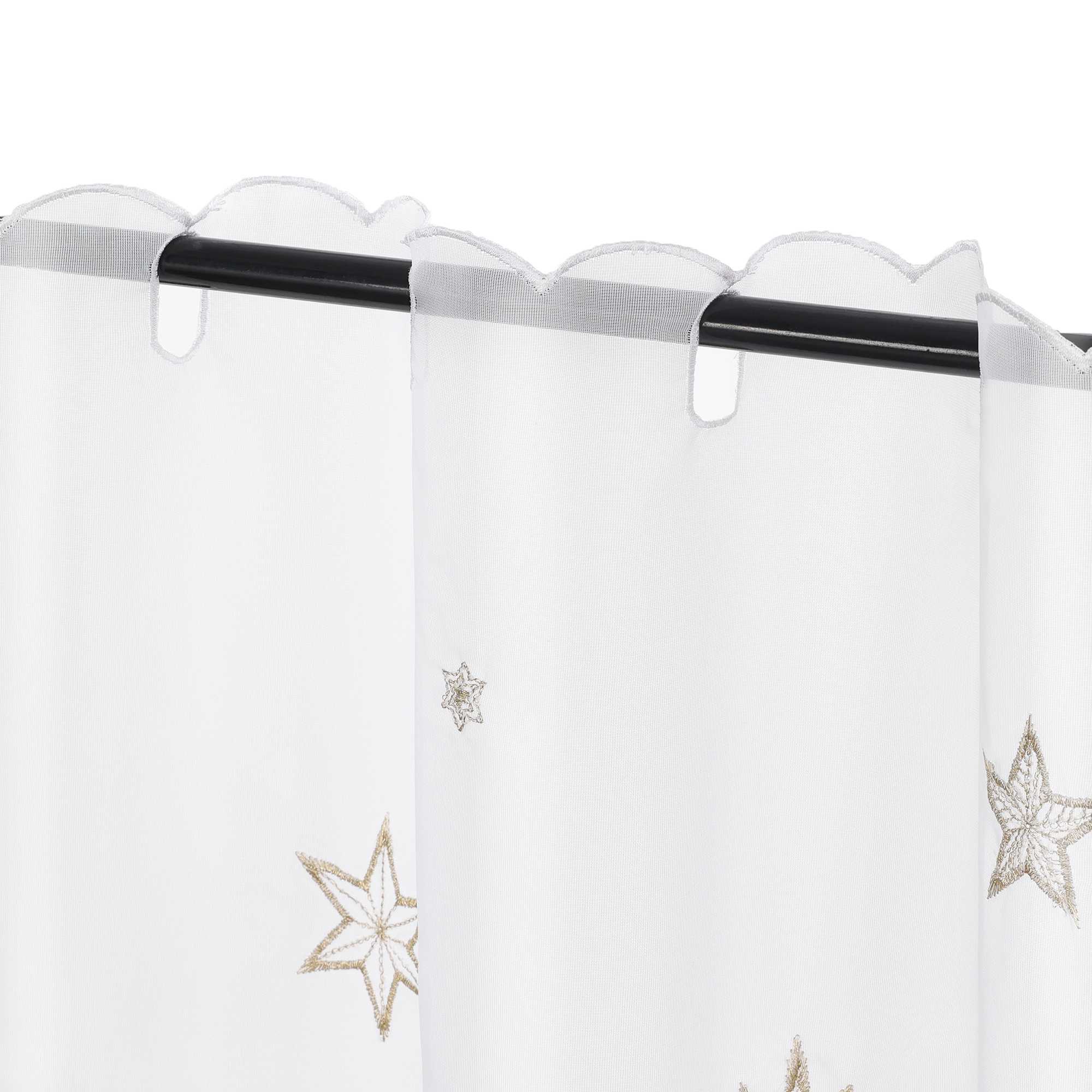 Cafe Curtain Sheer Christmas with Embroidered Star Pattern - gold, W x H 120 x 60cm