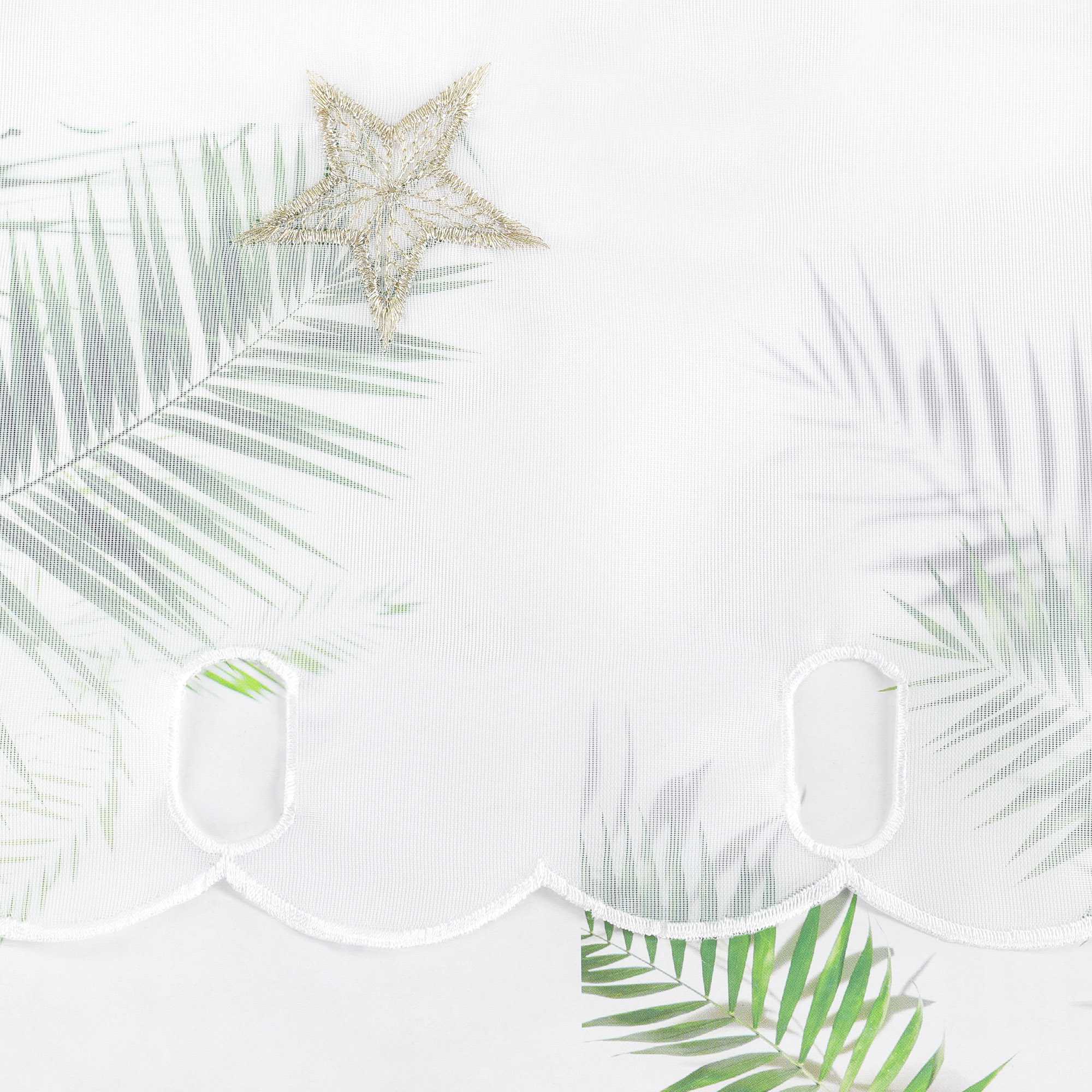 Cafe Curtain Sheer Christmas with Embroidered Star Pattern
