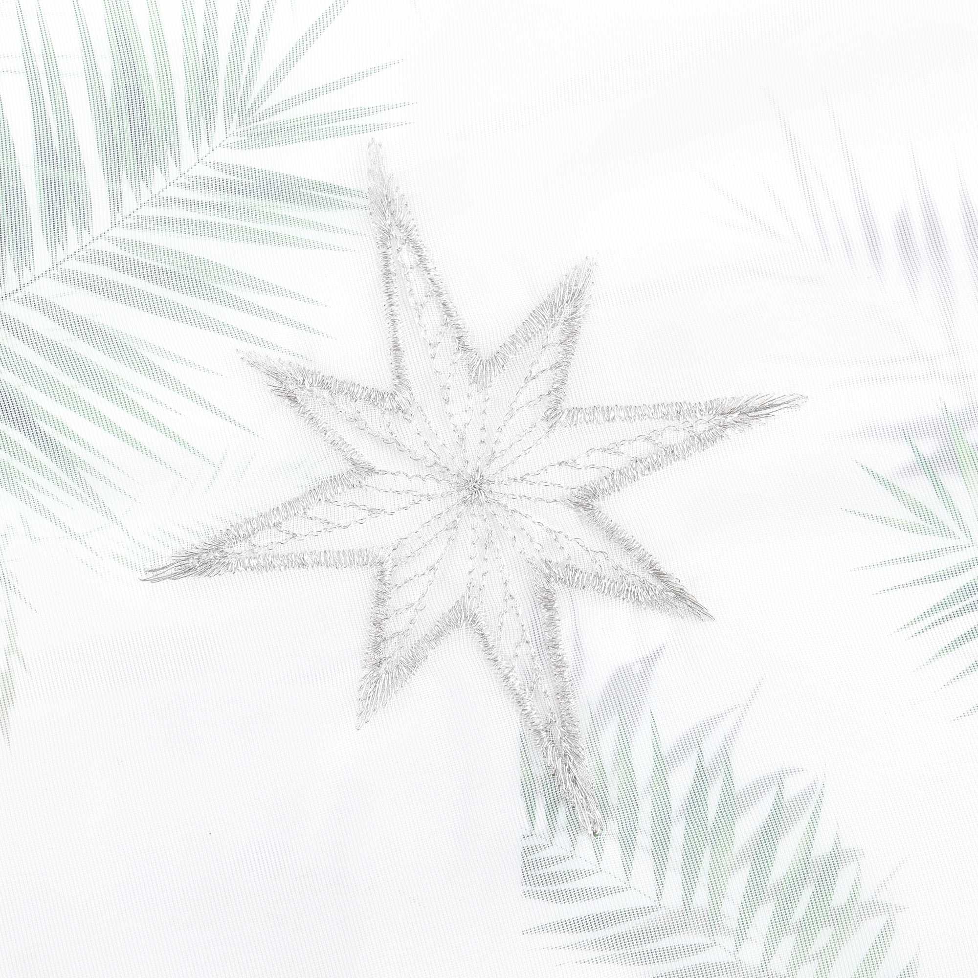Cafe Curtain Sheer Christmas with Embroidered Star Pattern - silver, W x H 140 x 45cm