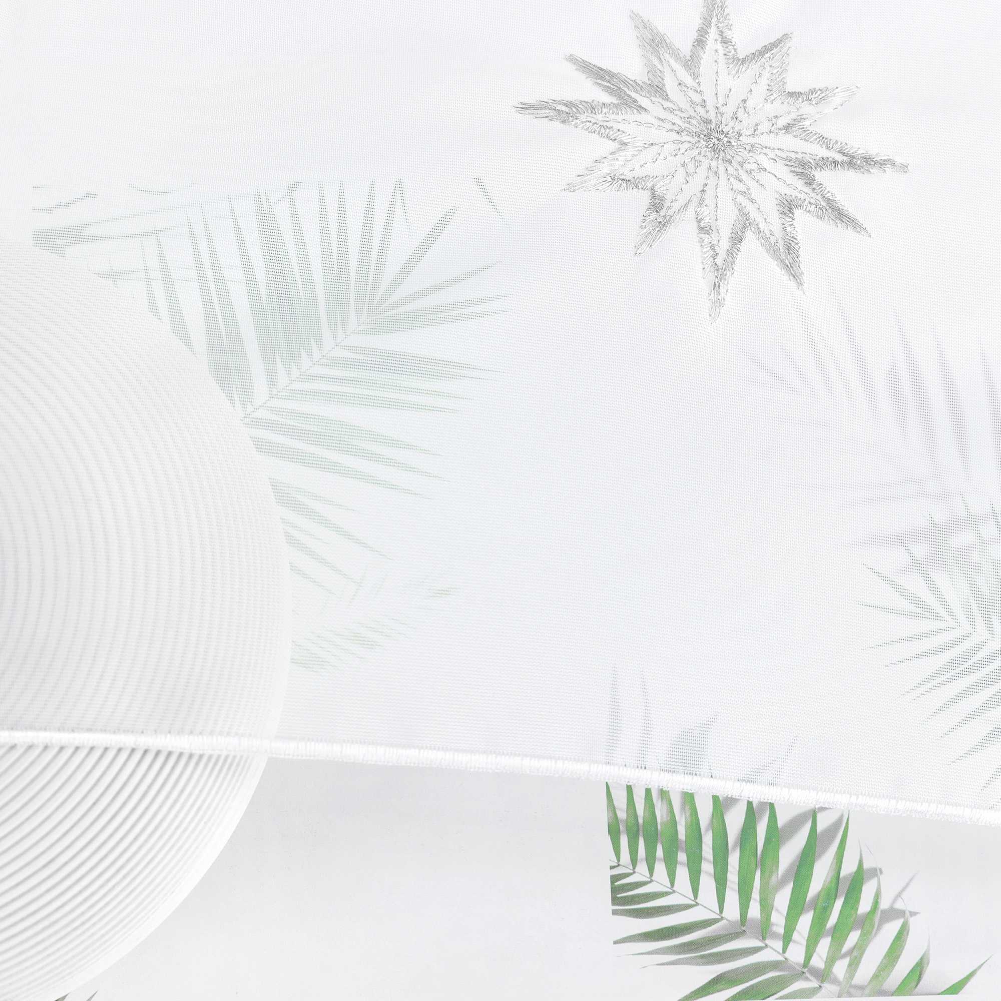 Cafe Curtain Sheer Christmas with Embroidered Star Pattern - silver, W x H 120 x 60cm
