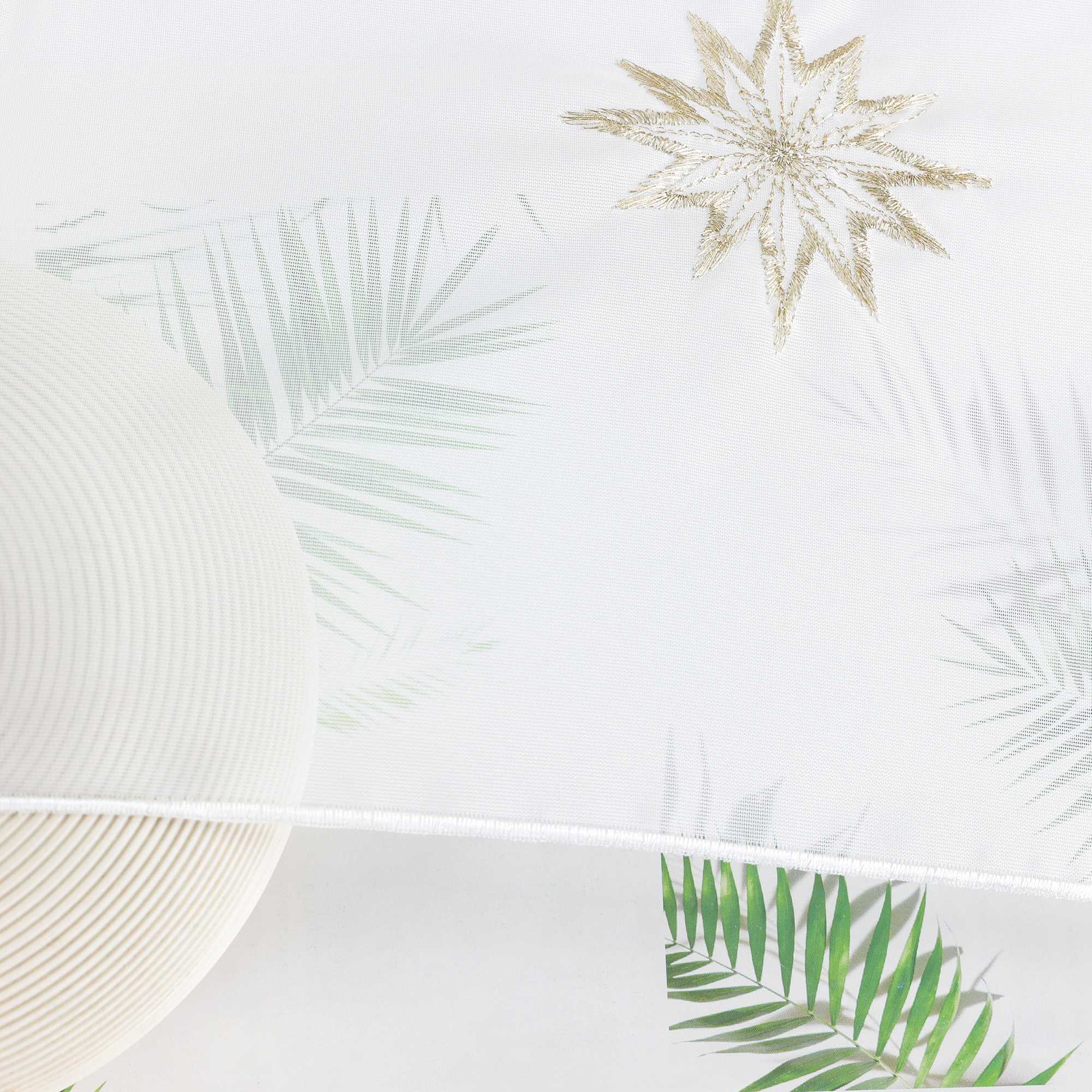 Cafe Curtain Sheer Christmas with Embroidered Star Pattern