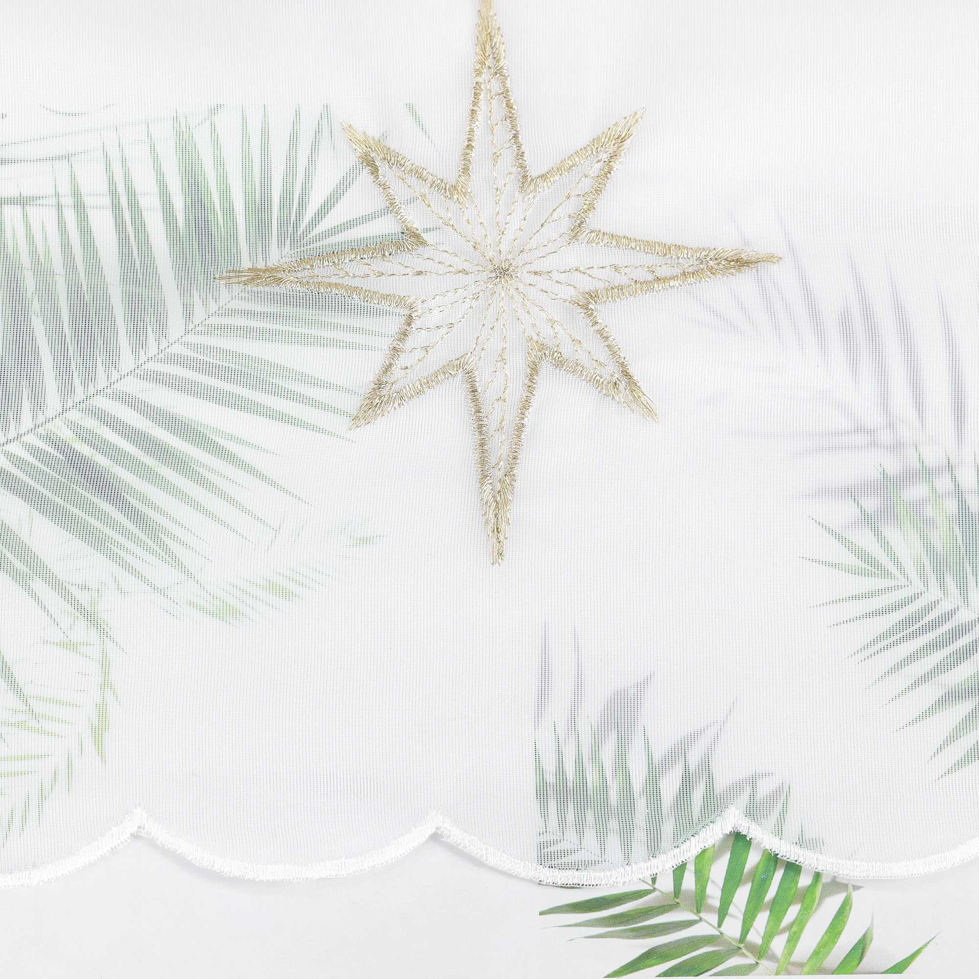 Cafe Curtain Sheer Christmas with Embroidered Star Pattern