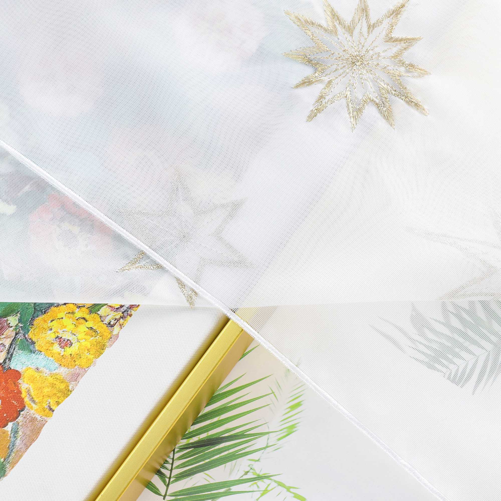 Cafe Curtain Sheer Christmas with Embroidered Star Pattern