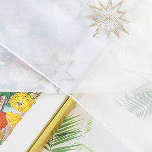 Cafe Curtain Sheer Christmas with Embroidered Star Pattern