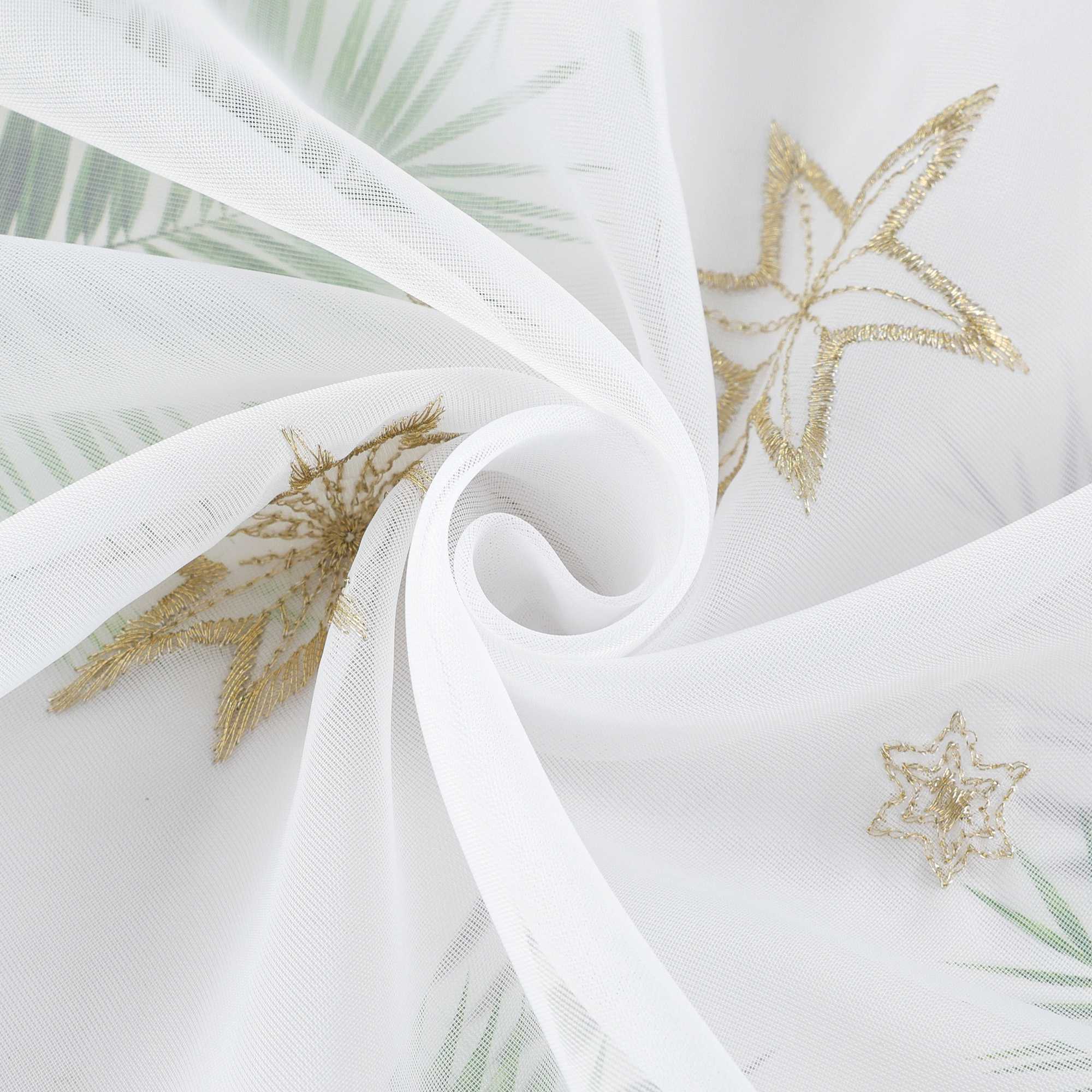 Cafe Curtain Sheer Christmas with Embroidered Star Pattern