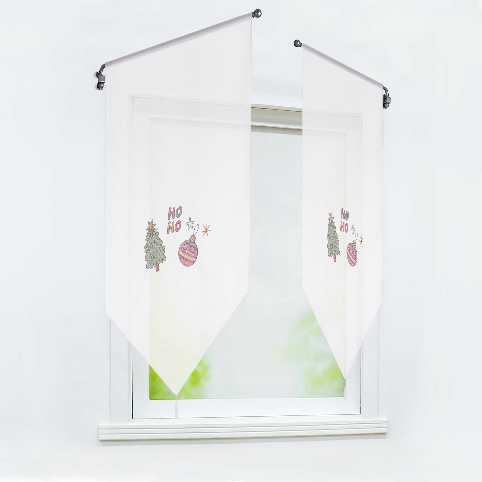 Cafe Curtain Christmas 1 Piece with Fir Tree and Christmas Ornament Embroidery - White, W x H 40 x 60cm