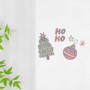 Cafe Curtain Christmas 1 Piece with Fir Tree and Christmas Ornament Embroidery - White, W x H 40 x 90cm