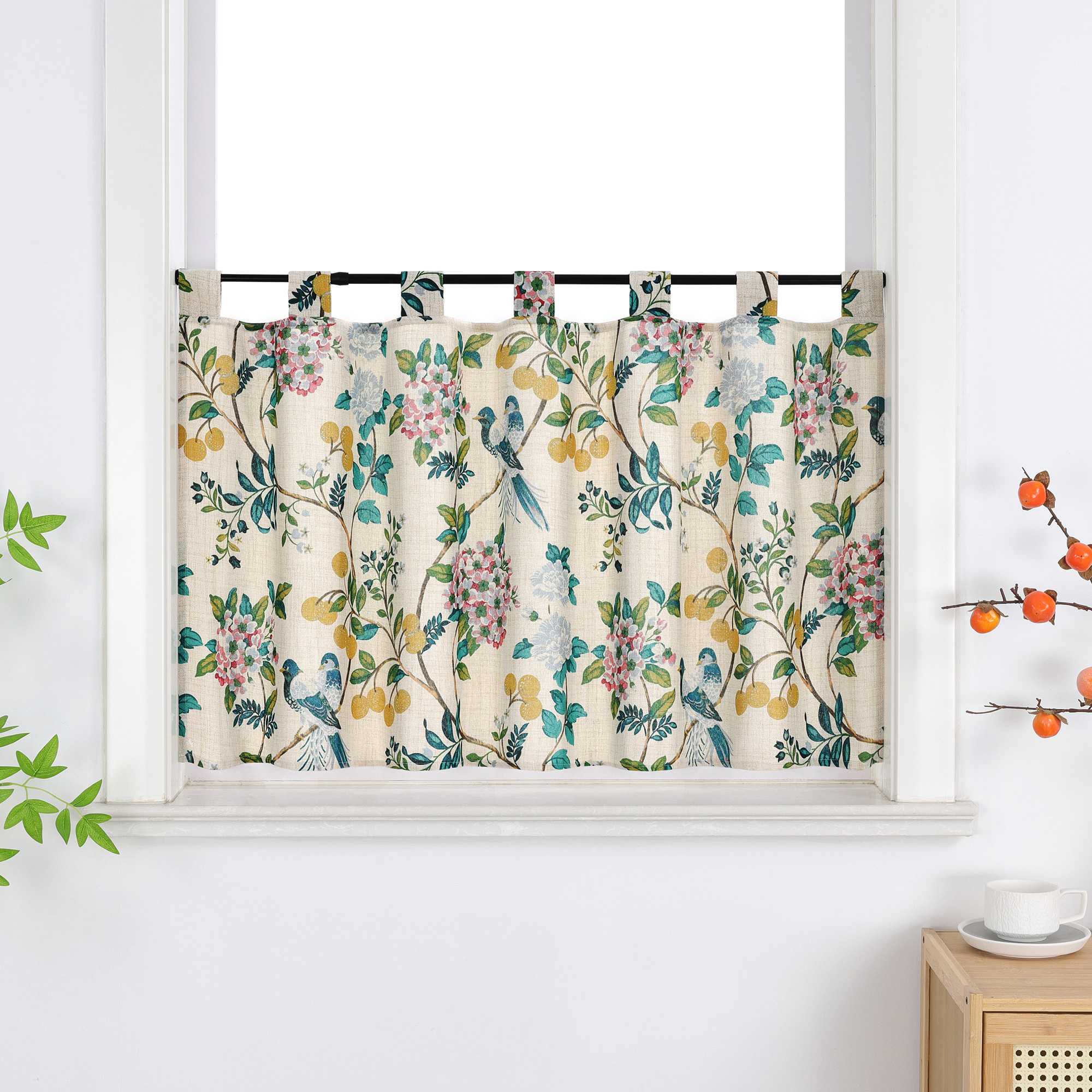 Semi-Sheer Cafe Curtain in Asian Style 1 Piece - Multicolor, H x W 60 x 90cm