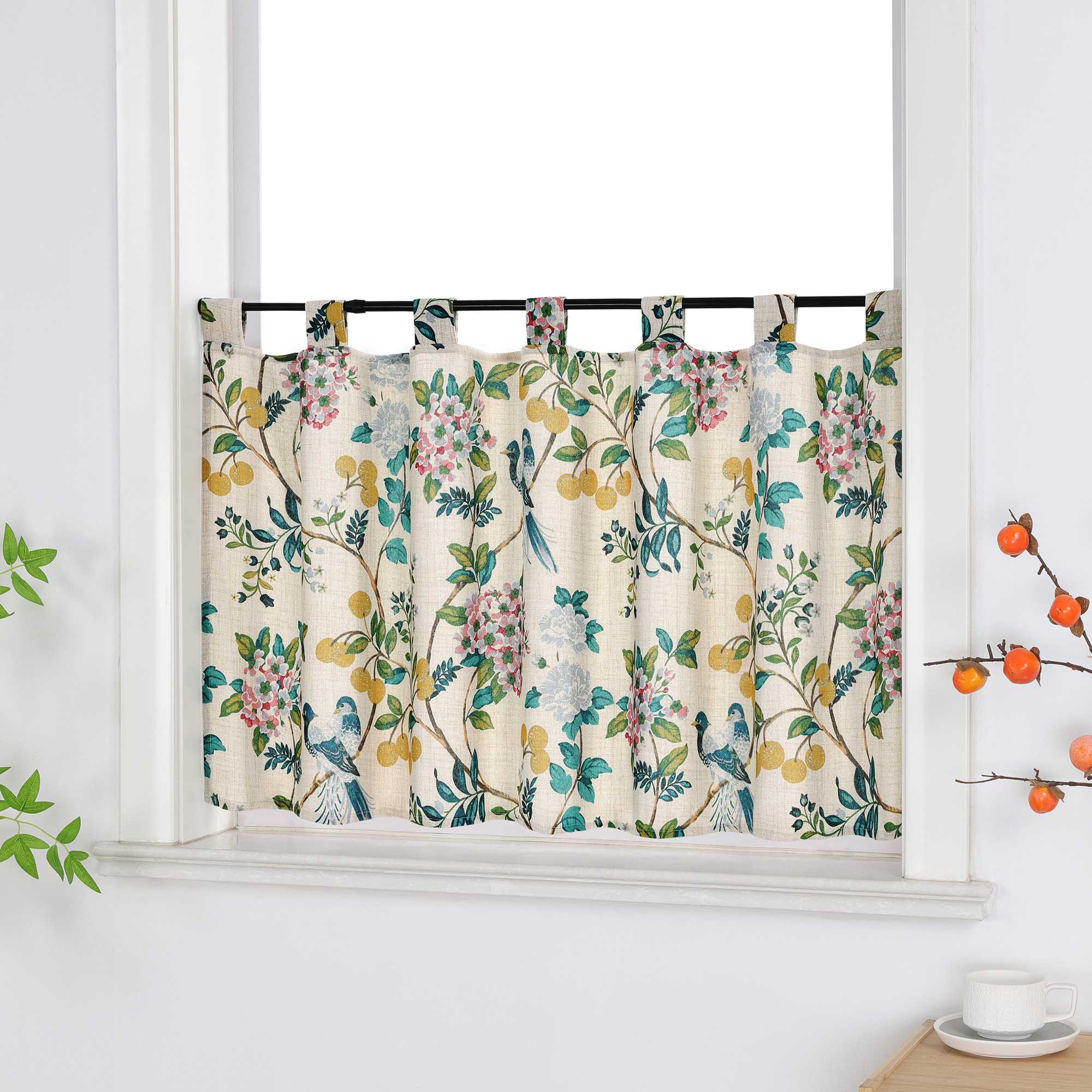 Semi-Sheer Cafe Curtain in Asian Style 1 Piece - Multicolor, H x W 90 x 90cm