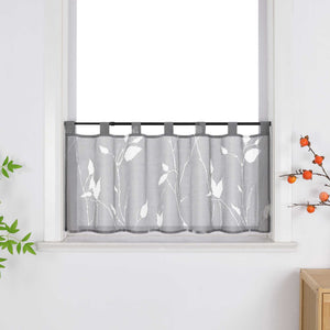 Cafe Curtain Semi-Sheer Leaf Pattern with Tab-Top Hanging - White, H x W 45 x 120cm
