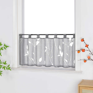 Cafe Curtain Semi-Sheer Leaf Pattern with Tab-Top Hanging - Gray, H x W 60 x 140cm