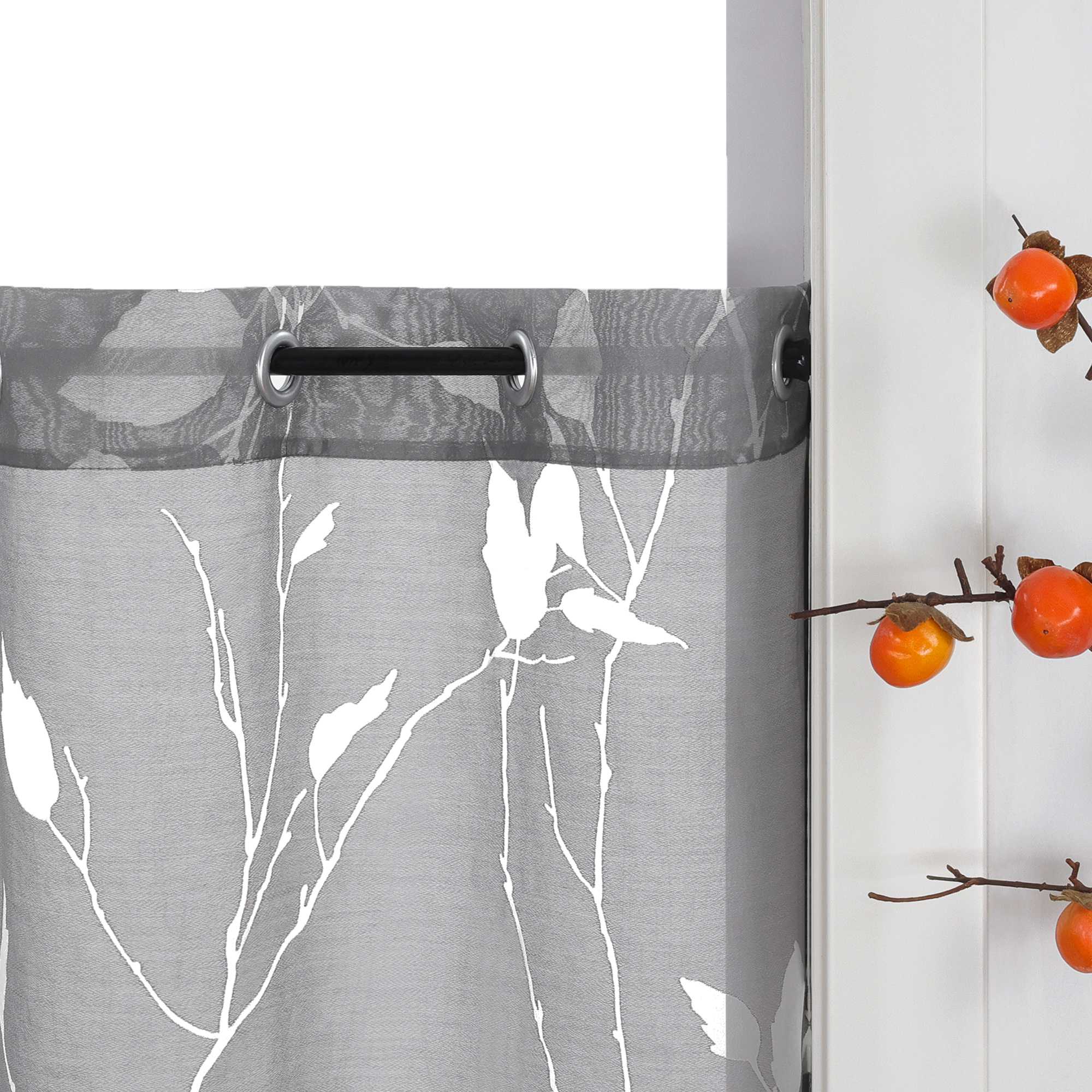 Cafe Curtain Semi-Sheer Leaf Pattern with Grommet Hanging - Gray, H x W 45 x 120cm