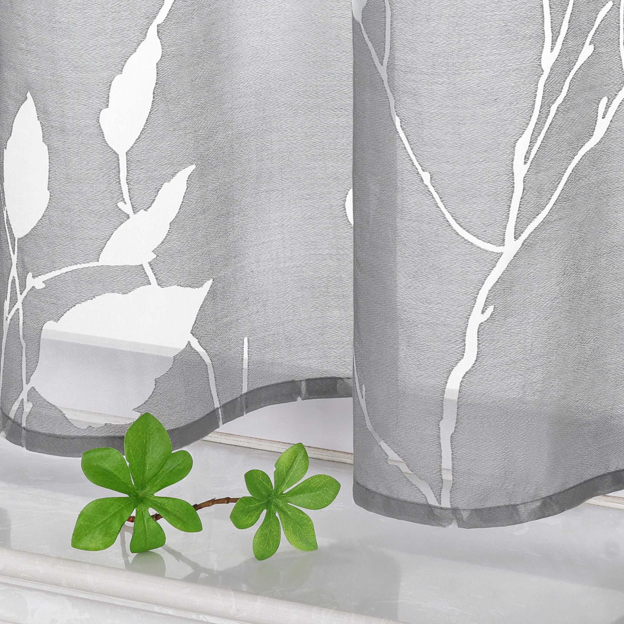 Cafe Curtain Semi-Sheer Leaf Pattern with Grommet Hanging