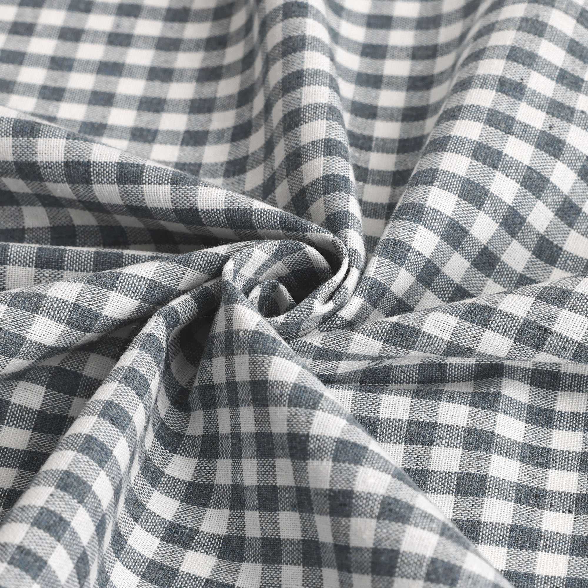 Short Curtains in Valance Style with Check Pattern Set of 2 - Beige, H x W 90 x 110cm