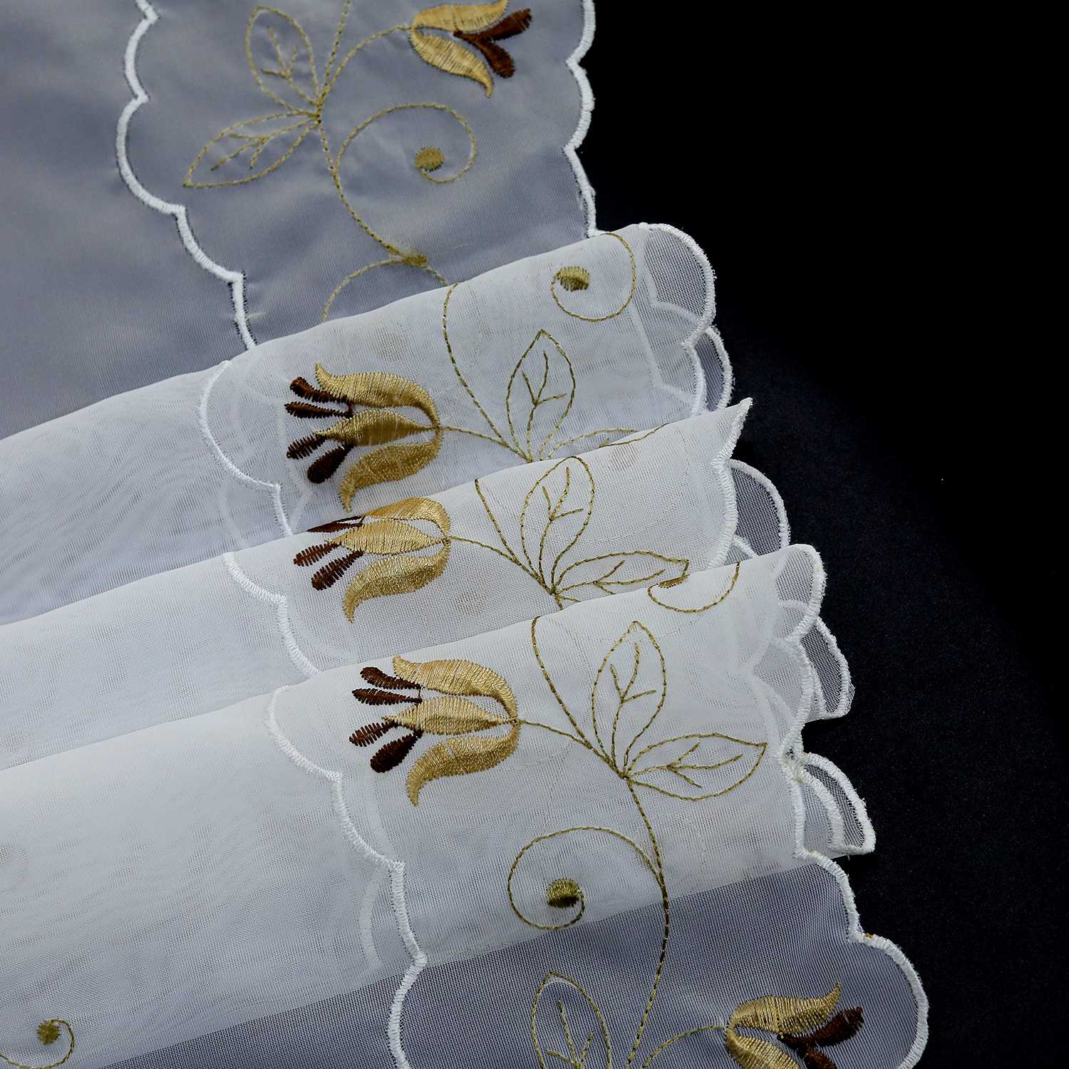 Cafe Curtain with Rose-Pattern Embroidery - White, H x W 60 x 90cm