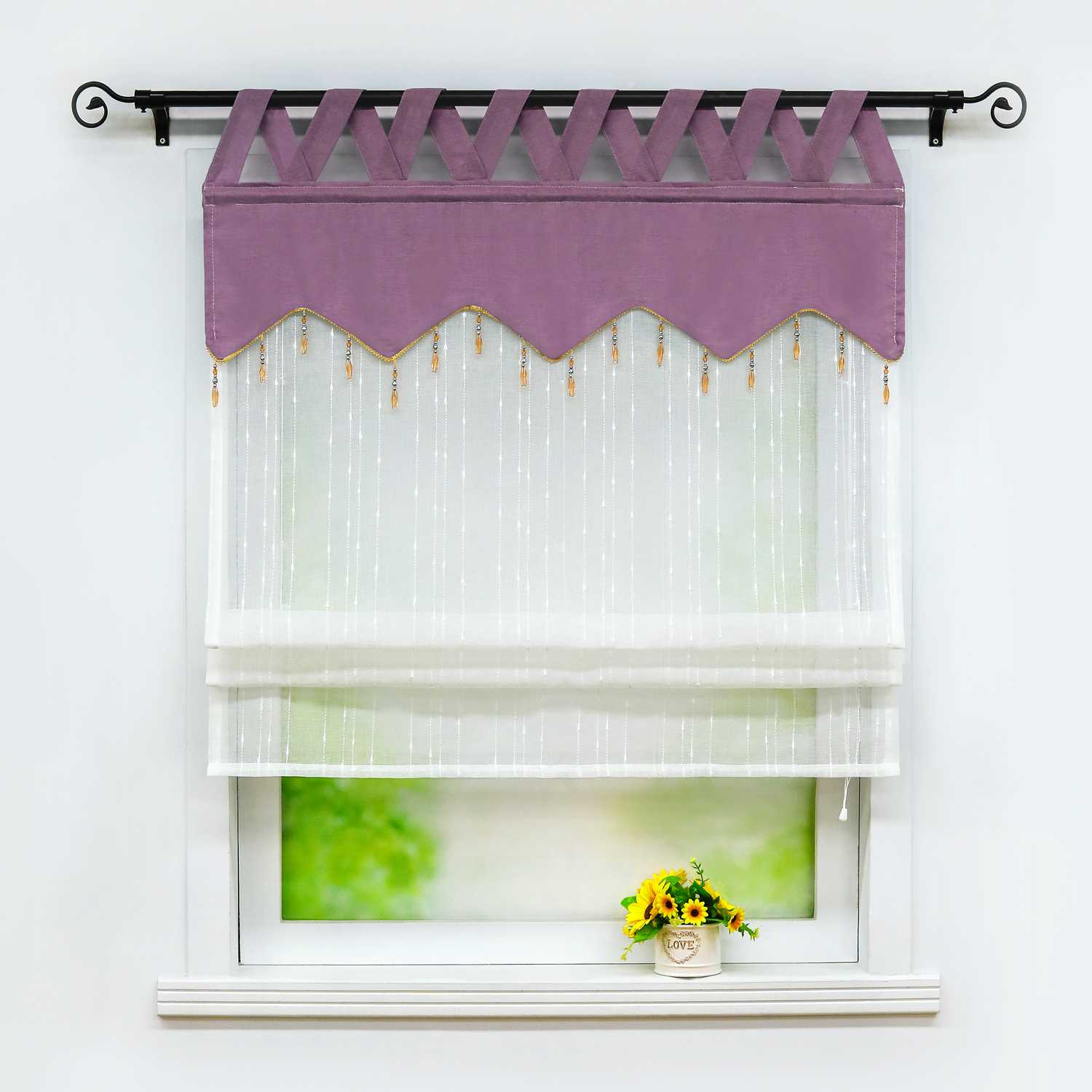 Roman Shade with Decorative Valance and Embroidery 1 Piece