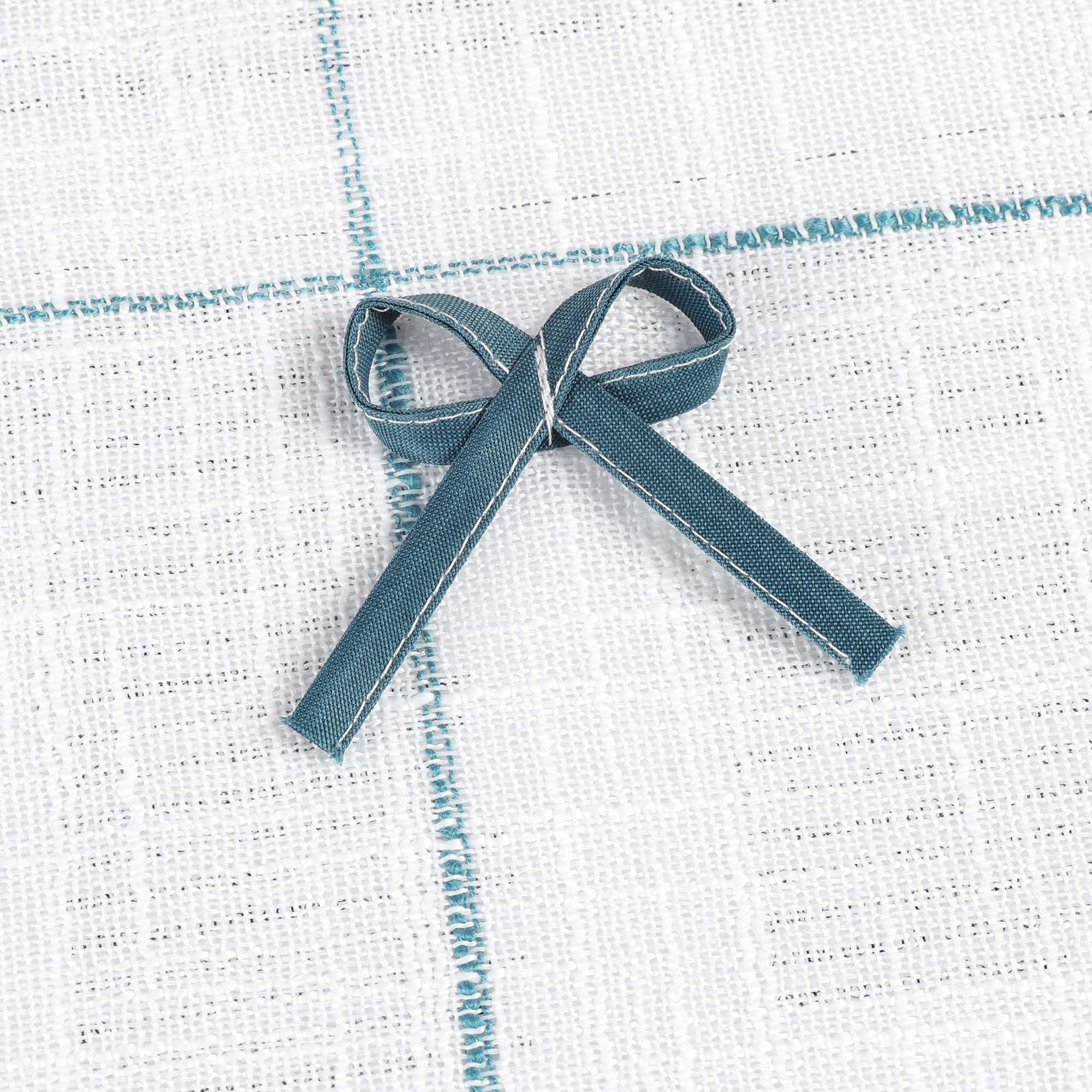 Cafe Curtains with Rod Pocket in Linen-Look Fabric with Ties 1 Piece - Blue, H x W 45 x 140cm