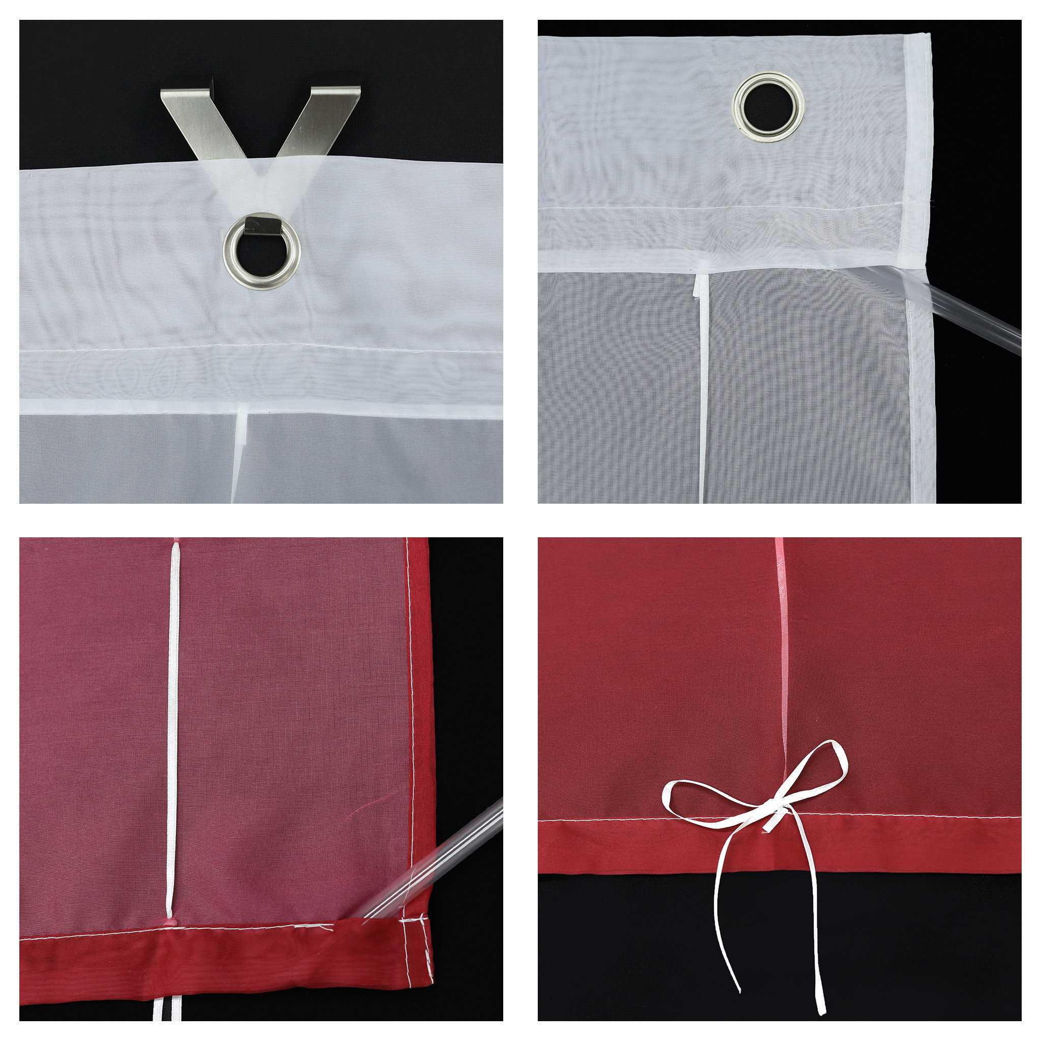 Roman Shade with V-Shaped Tabs Gradient Color Sheer Light Filtering Airy 1 Piece - Red, W x H 120 x 130cm