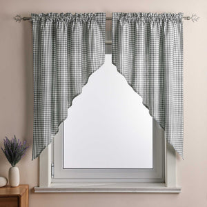 Short Curtains in Valance Style with Check Pattern Set of 2 - Gray, H x W 90 x 90cm