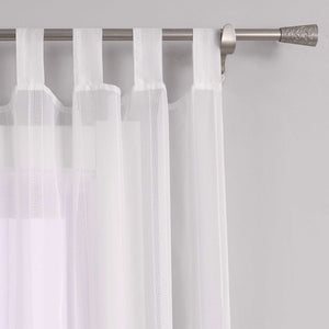 Tab-Top Curtain with Stripes Solid Color Sheer Light-Filtering - White, W x H 140 x 225cm