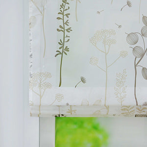 Roman Shade with Tab-Top Hanging with Chinese-Lantern Flower Pattern Semi-Sheer