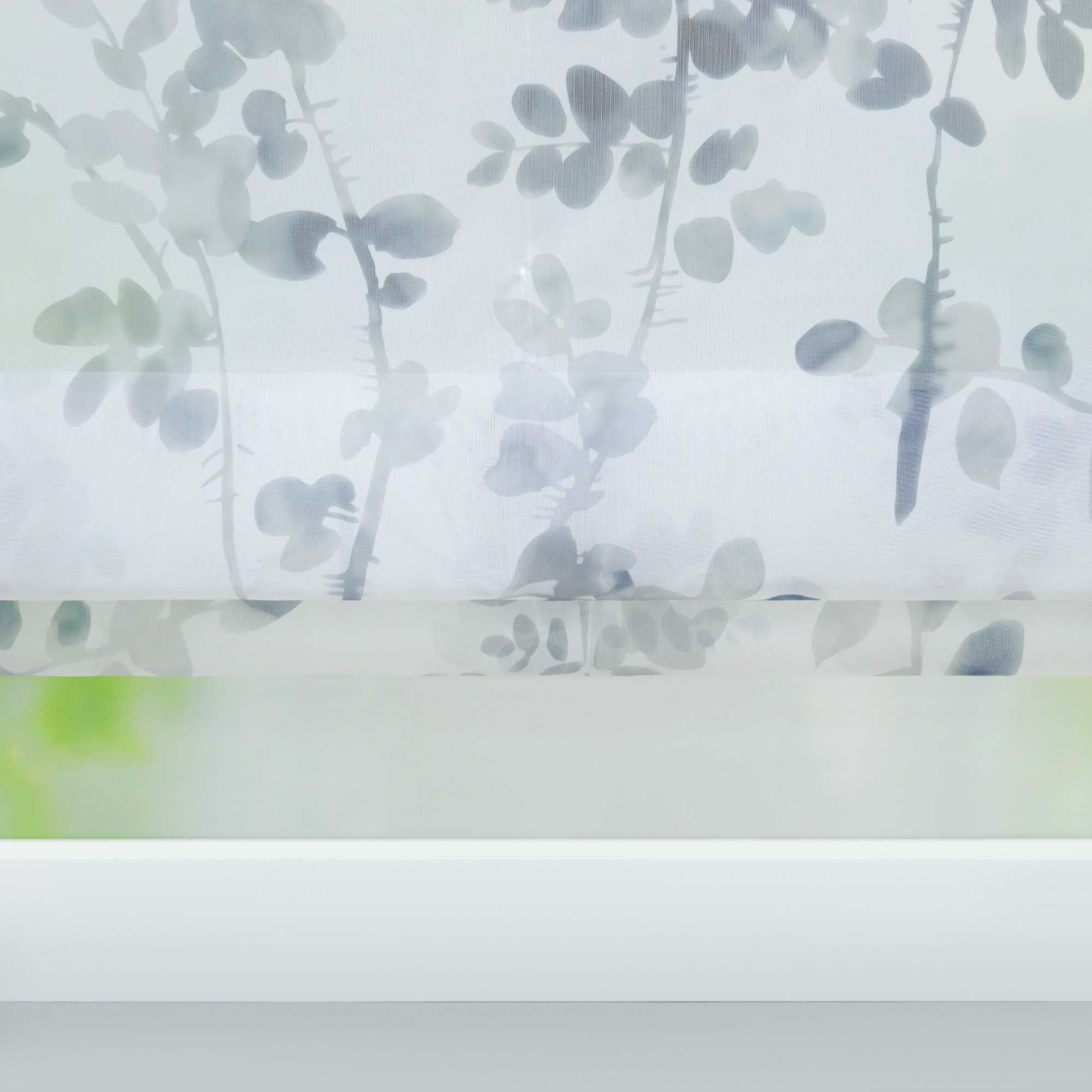 Roman Shade No-Drill Grommet Hook Hanging with Ink-Painting Design Sheer - Green, W x H 80 x 140cm