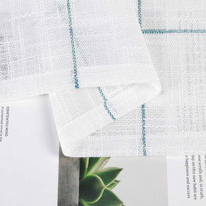 Cafe Curtains with Rod Pocket in Linen-Look Fabric with Ties 1 Piece - Blue, H x W 160 x 140cm