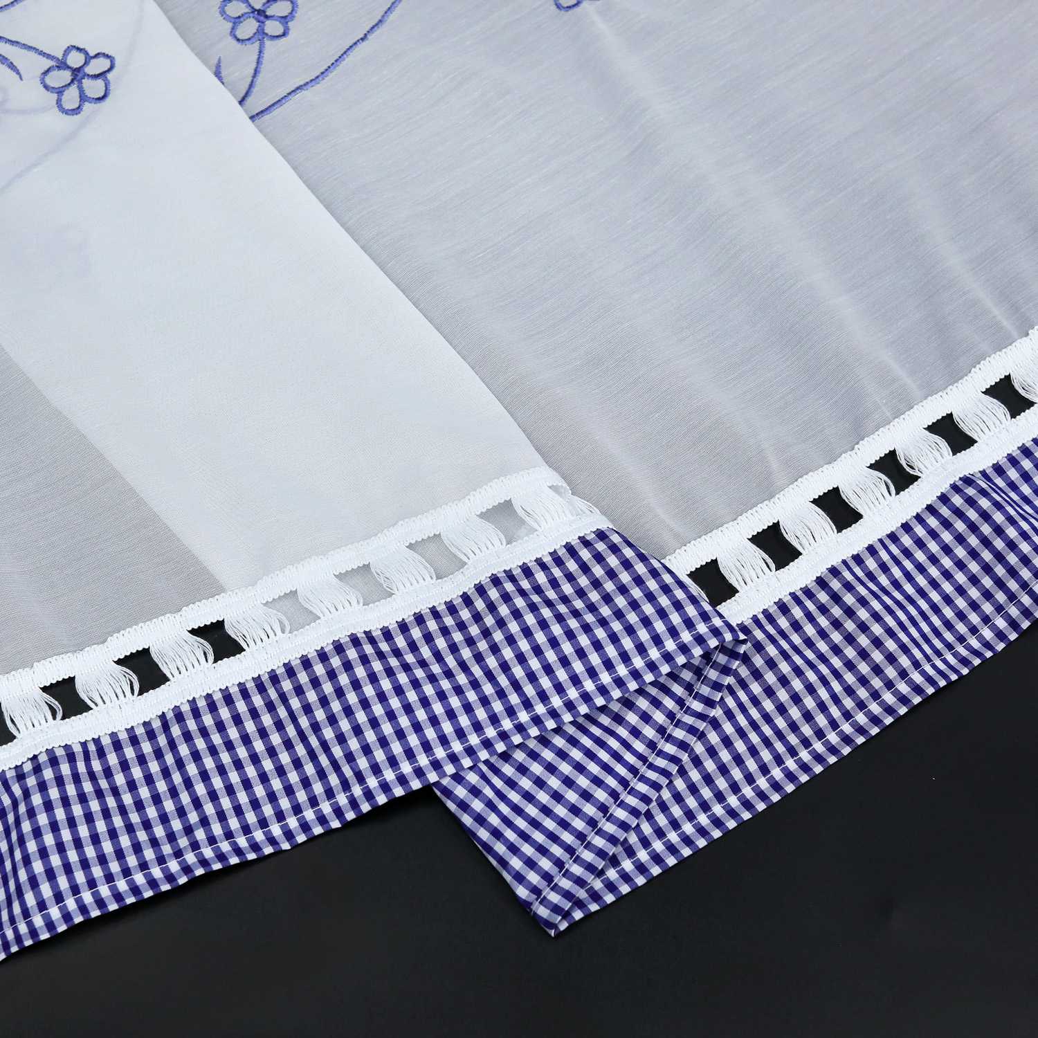 Cafe Curtains with Vintage Check Pattern Country Style Short 1 Piece - Blue, H x W 30 x 90cm