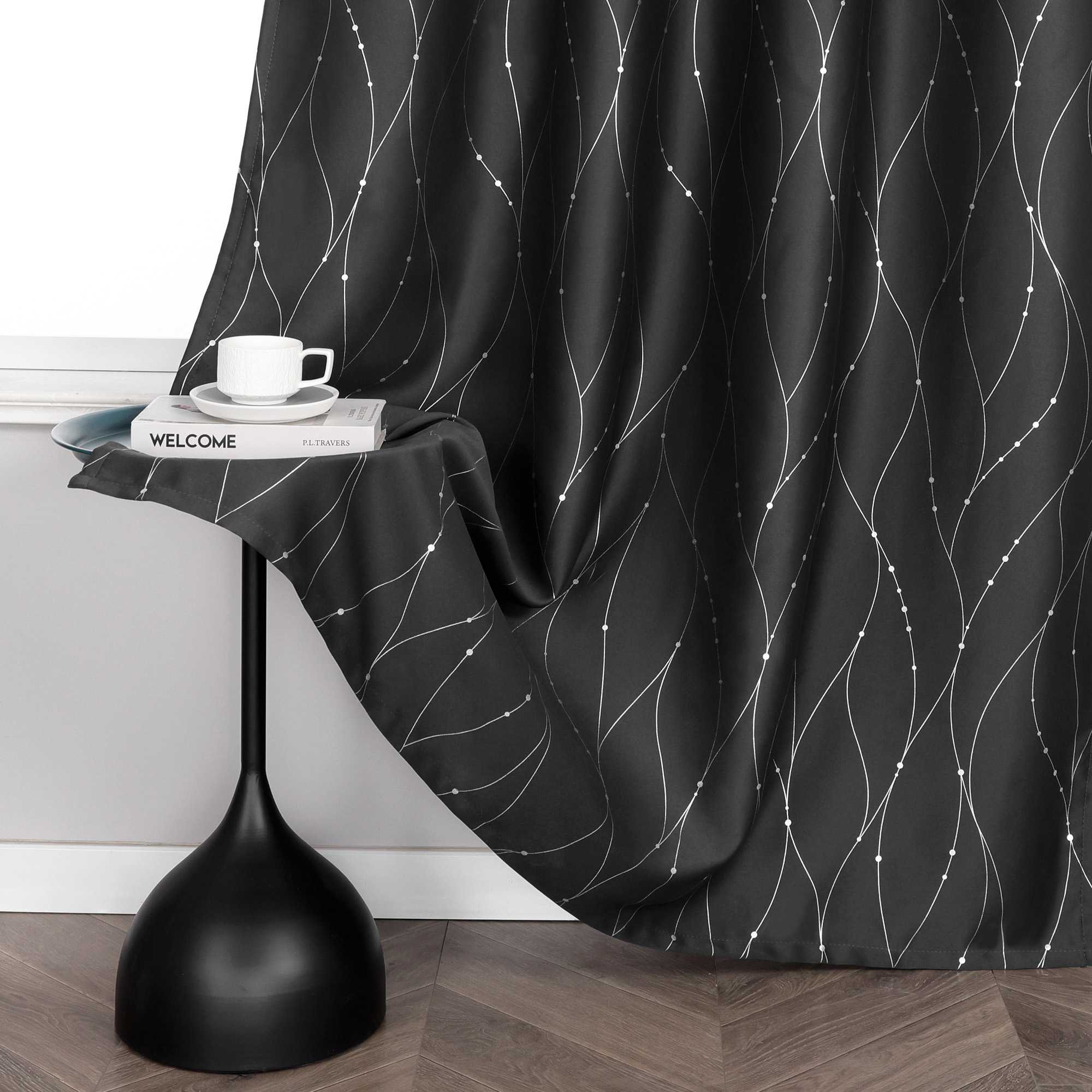Blackout Grommet Curtain with Silver Accents - Blue, H x W 145 x 140 cm