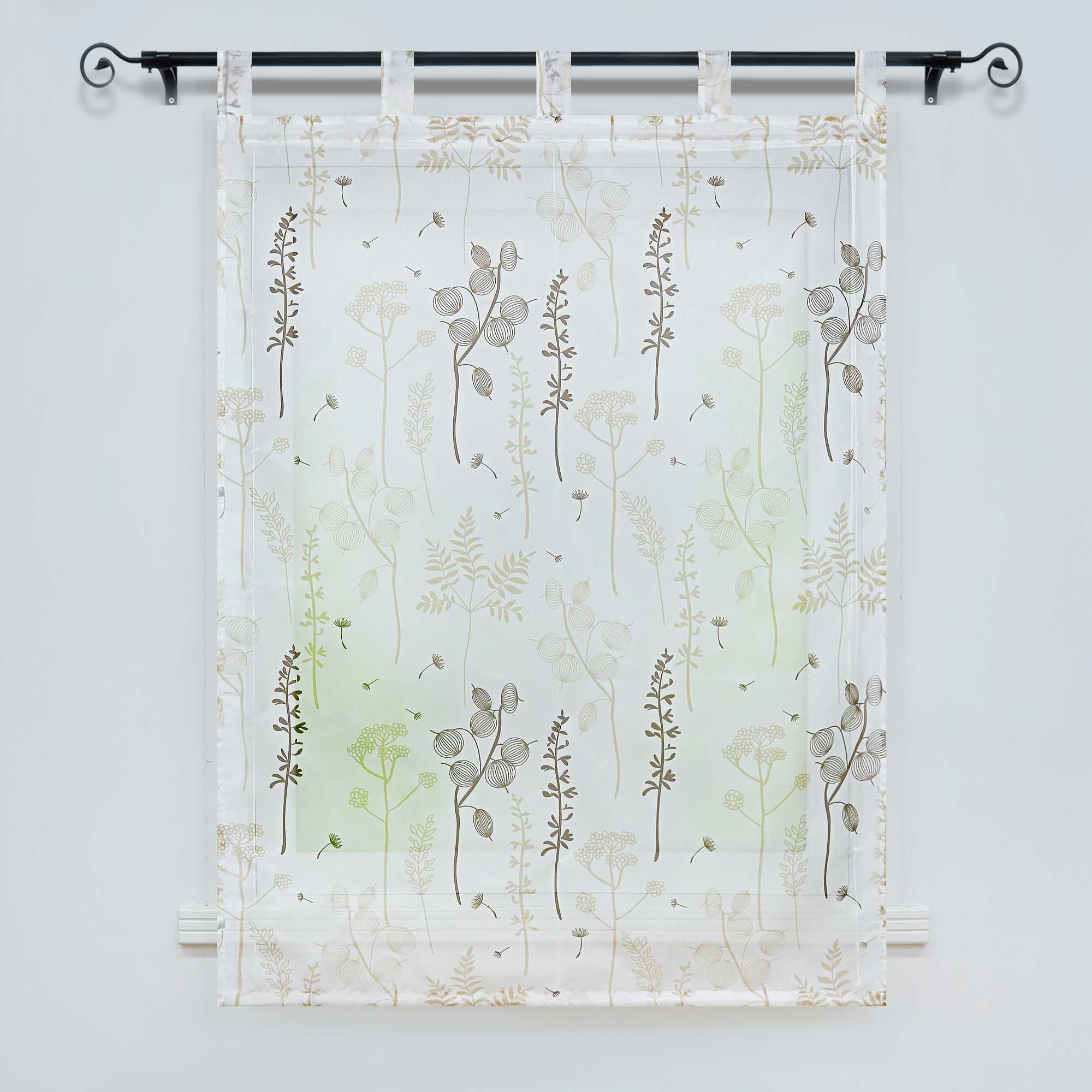 Roman Shade with Tab-Top Hanging with Chinese-Lantern Flower Pattern Semi-Sheer