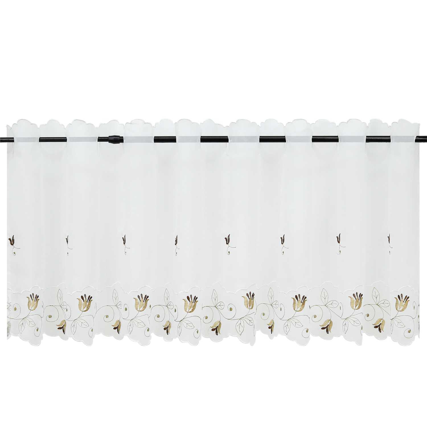 Cafe Curtain with Rose-Pattern Embroidery - White, H x W 60 x 120cm