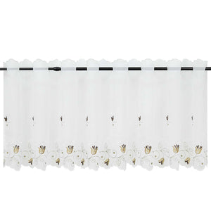 Cafe Curtain with Rose-Pattern Embroidery - White, H x W 60 x 120cm