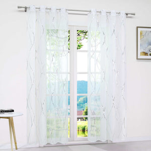 Grommet Curtain with Wave Pattern Light-Filtering - Brown, W x H 140 x 175cm
